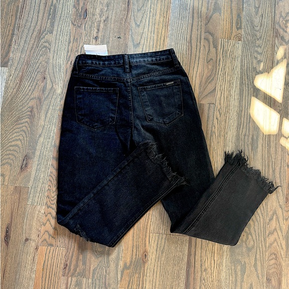Insane Gene | New with Tags Black Distressed Denim Fray Hem Straight Leg - Picture 3 of 3
